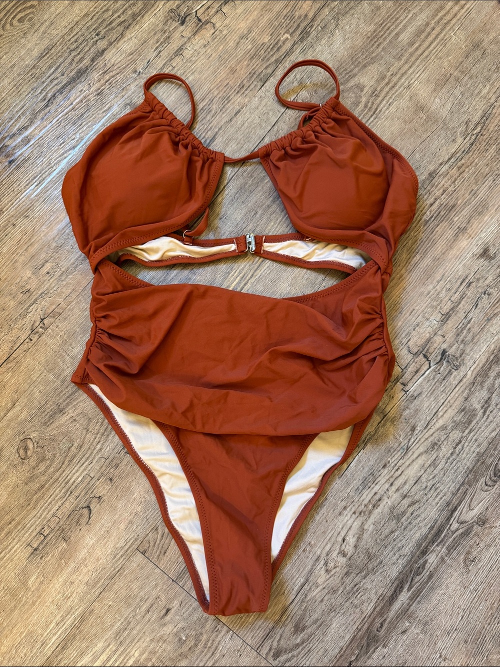 Ruched Cutout One-Piece Swimsuit in Rust